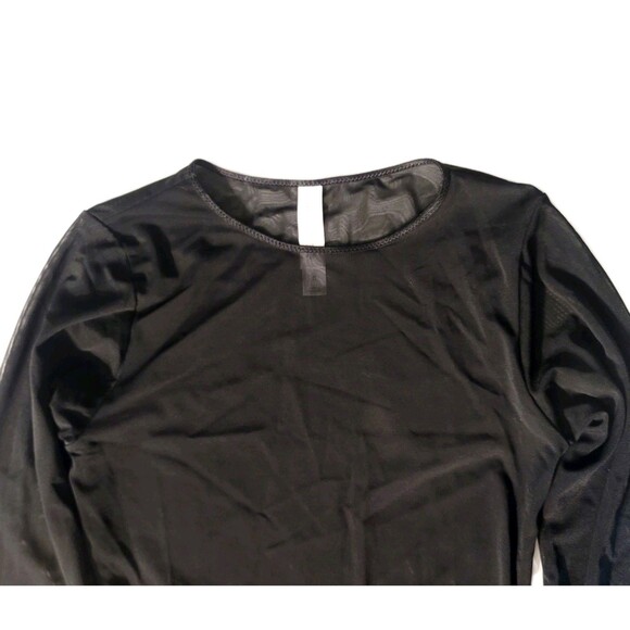 Auden Women's XS Mesh Long Sleeve Bodysuit Stretch Black Snap Close Transparent - Picture 5 of 9